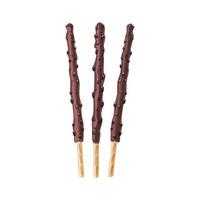 Chocolate biscuit sticks  with almond crush on a white isolated background. Delicious dessert. Vector cartoon illustration