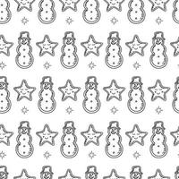Snowmen seamless pattern. Ideal for Christmas packaging, for coloring Contour vector background.