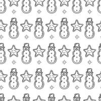 Snowmen seamless pattern. Ideal for Christmas packaging, for coloring Contour vector background.