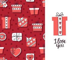 Seamless pattern with holiday gifts. greeting card for valentine's day, wedding, birthday. vector background