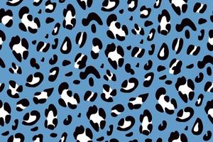 Leopard seamless pattern on a blue background. Animalistic print for clothes. Vector hand-drawn background.