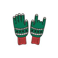 Pair gloves  doodle style . Green Clothing item. Isolated background.  Vector hand-drawn illustration.
