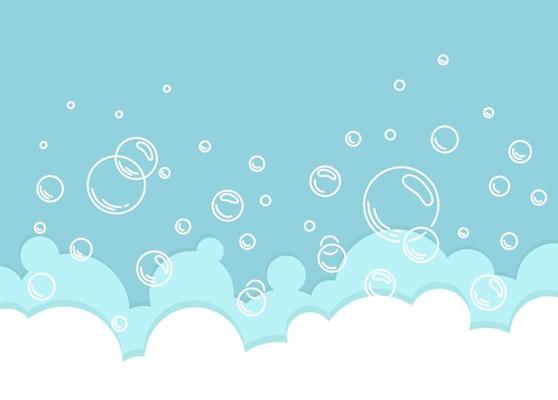 Soap foam background. Bubbles of liquid soap, foam border. Vector cartoon illustration.