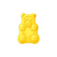 Yellow jelly bear on a white isolated background. Gummy healthy sweets. Vector cartoon illustration