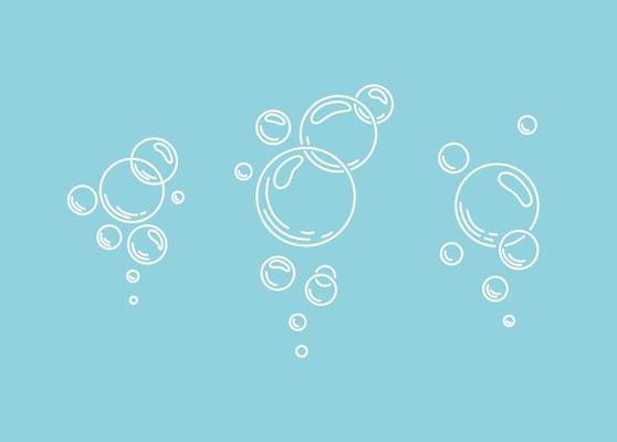 Bubbles of carbonated drink, medicine, oxygen, water. Soap bubbles set. Vector contour illustration on a blue background