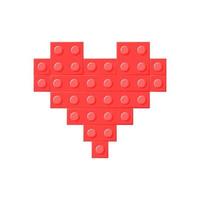 Red heart.Block plastic toys.Constructor. Symbol of love. Vector cartoon illustration.