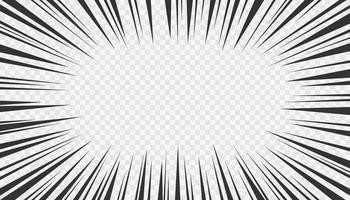 Manga action frame lines. Comics book style, explosion background isolated on transparent background .Motion radial lines. Vector cartoon illustration