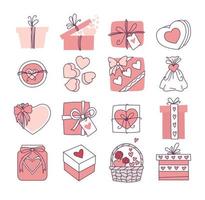 set of gifts for Valentine's day and wedding. Registration of invitations and greeting cards. Vector.