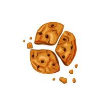 galletas mordidas con patrones sin fisuras de chispas de chocolate. deliciosos pasteles caseros. fondo de dibujos animados vectoriales. vector