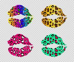 labios de leopardo brillantes sobre un fondo transparente. labios femeninos multicolores pintados. ilustración vectorial vector