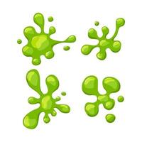 Green slime splashes set on a white isolated background. Goo blob splashes, sticky dripping mucus. Vector cartoon illustration