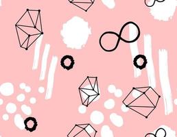 Abstract seamless pattern on pink background. Suitable for printing on paper and fabric. Vector hand-drawn illustration