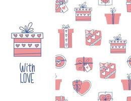 Seamless pattern with holiday gifts. greeting card for valentine's day, wedding, birthday. vector background