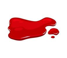 Blood puddle on a white isolated background. Red paint spill. Vector cartoon illustration.
