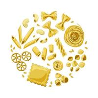 Pasta. Different types of pasta. Italian cuisine. Set in cartoon style. Vector. vector