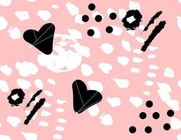 Cute pink abstract seamless pattern. With hand drawn hearts. Ideal for textiles, packaging. Vector background.