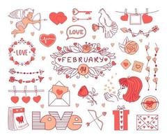 Valentine's day set of elements on a white background. Vector illustration.