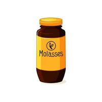 Glass jar with molasses on a white insulated background. Product made from sugar cane. Vector cartoon illustration.