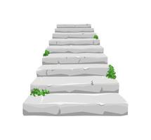Old stone staircase with sprouted greenery on a white isolated background. For the house and the old castle. Vector illustration of a cartoon