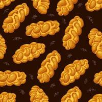 Challah, holiday jewish braided loaf  seamless pattern. Saturday bread on  isolated background. Vector cartoon illustration of food