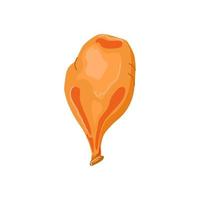 Orange deflated balloon on a white isolated background. Holiday attributes. Vector cartoon illustration.