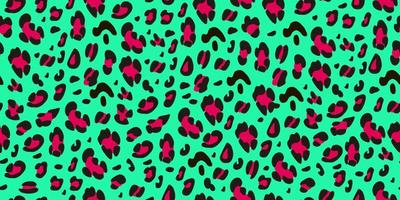 Leopard pattern green and pink. Animalistic print is suitable for printing on fabric, paper. Vector hand-drawn background.