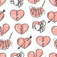 Pink hearts hand-drawn seamless pattern. Ideal for wallpaper, fill pattern, web page background, surface texture.Vector illustration