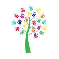 Hand print tree with colorful leaves. Vector hand-drawn illustration.