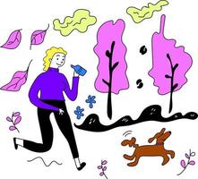 women and dog cartoon flat illustration vector