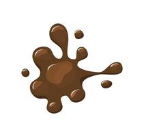 Spilling hot chocolate or coffee. Brown puddle splashed. Vector cartoon illustration white isolated background