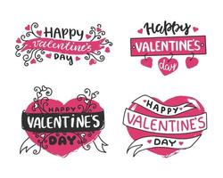 Happy Valentine's day hand lettering. Set on a white background. Vector.