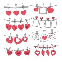 Set of Valentines on clothespins. Vector illustration.