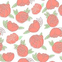 Peonies seamless pattern on white background. Vector illustration.