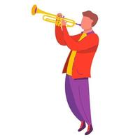 hombre tocando la trompeta.instrumento musical de jazz.música de personaje de dibujos animados.ilustración vectorial plana moderna.aislado en un fondo blanco. vector