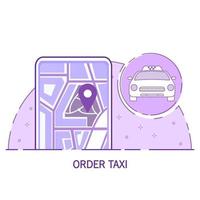 Order taxi mobile application, smartphone.Outline flat line art vector illustration.Isolated on a white background.