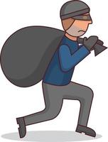 Criminal with stolen.Thief with a bag.Cartoon character.Masked bandit running.Flat vector illustration.Isolated on a white background.