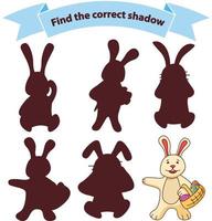 Find the correct shadow with a basket with Easter eggs..Educational game for children cute hare.Flat illustration vector. A game concept for kindergarten, elementary school. vector