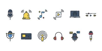 Podcast icon set. Podcast filled outline icon. Vector illustration.