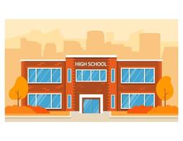 Autumn high school building.Education background.Vector flat illustration. vector