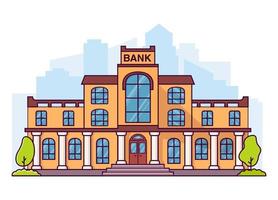Bank building line art. Flat cartoon style vector illustration.Financial house.Isolated on white background.
