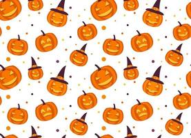 Seamless pattern halloween with yellow  pumpkin carved faces.Ornament for fabric, paper, festive background for the site.Vector flat style. vector