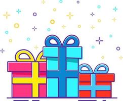 Gift boxes present, greeting, surprise. Flat vector.Presents isolated on white birthday, Christmas.Colorful wrapped. vector