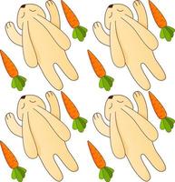 Seamless pattern with carrots and rabbits. An ornament for the press on fabric and packing paper. Flat illustration vector. vector