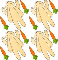 Seamless pattern with carrots and rabbits. An ornament for the press on fabric and packing paper. Flat illustration vector. vector