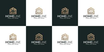 Set of golden monogram building house logo vector