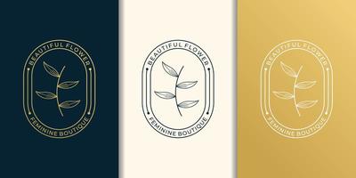 colección de conjunto de vectores de diseño de logotipo de belleza de hoja retro