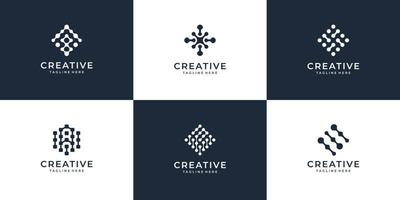 Set of creative internet connection modern geometric logo vector design concept