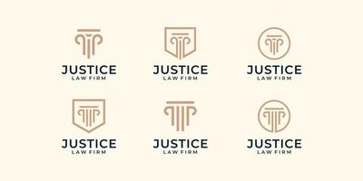 conjunto de plantilla gráfica vectorial de diseño de logotipo de justicia de bufete de abogados moderno