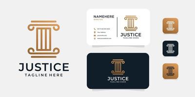 Lawyer justice legal logo design and business card vector template