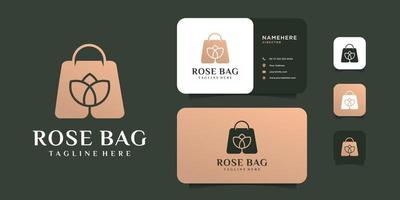 Rose bag luxury flower combination logo and business card design vector template